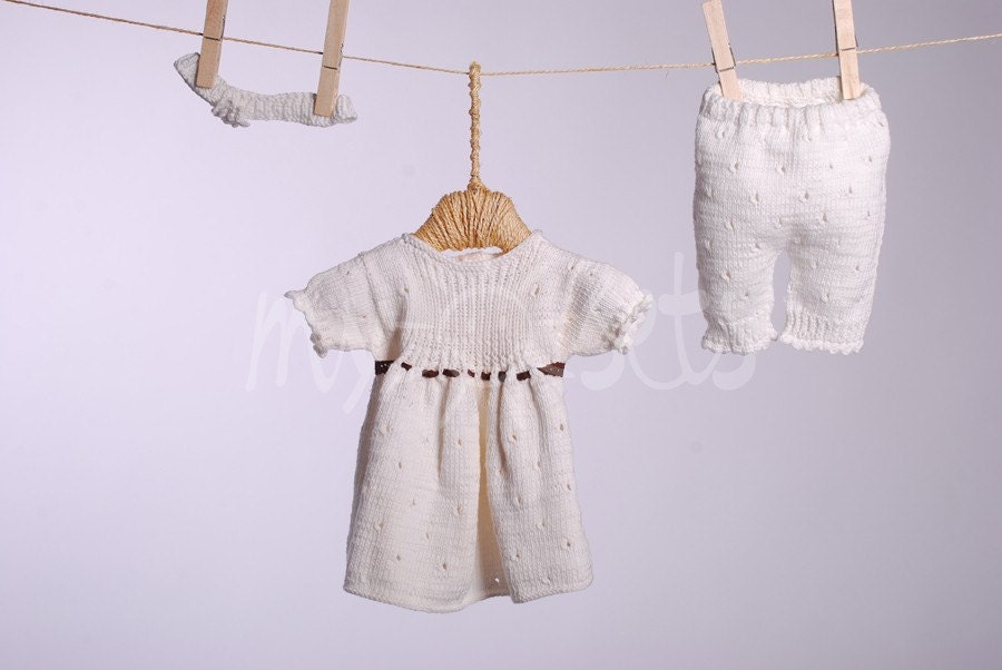 ORGANIC baby girl short-sleeved dress, diaper cover and headband. -CHRISTENING- 1-3 months - ready to ship