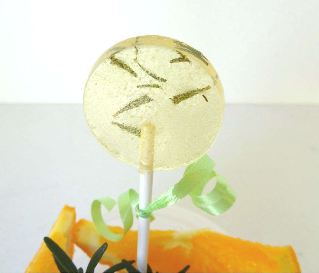6 Sunrise Rosemary Citrus Lollipops-Gourmet Artisan Candy-Natural-Vegan-Made In Hawaii-Hard Candy Suckers-Herbal-Wedding Favors-Party Favors