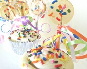 12 Vanilla Cupcake with Sprinkles Lollipops-Gourmet Artisan Candy-Birthday Cake Lollipops-Vegan-Hard Candy Suckers-Edible Party Favors