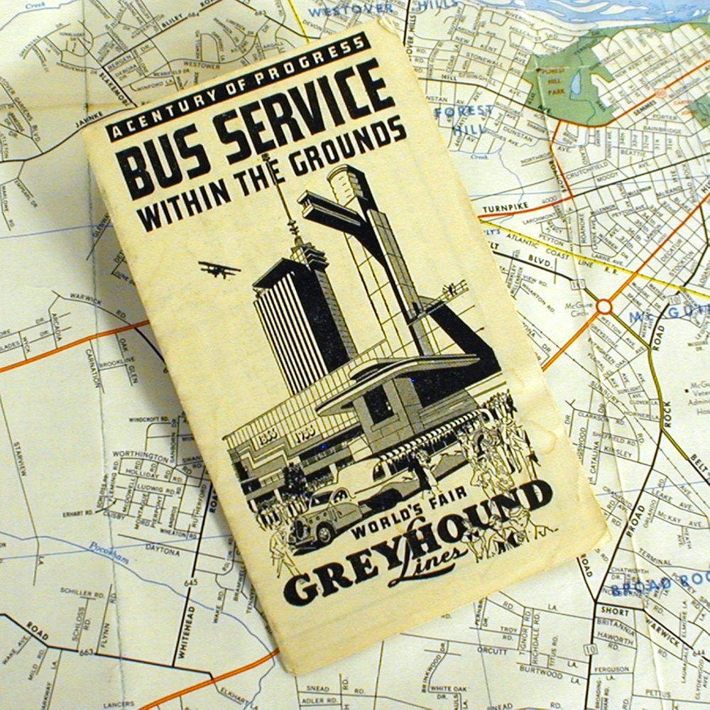 1933 Chicago Worlds Fair Greyhound Bus Map