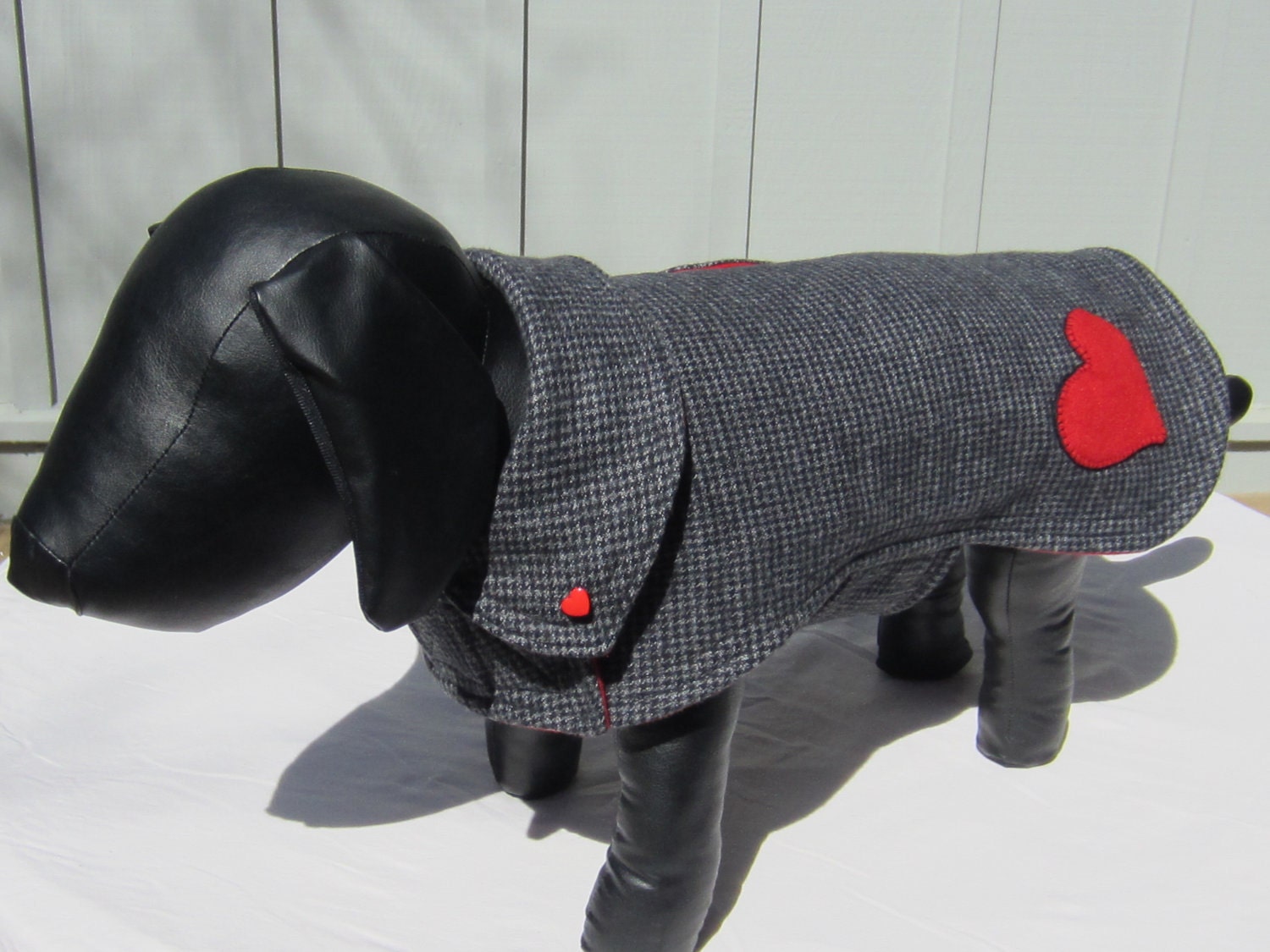 Reversible Grey Flannel Houndstooth & Red Fleece Large Dog Coat  - Free Shipping in the USA
