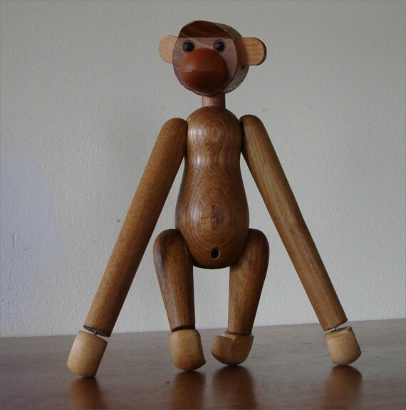 Kay Bojesen Style Monkey Danish Modern Mid Century Vintage Wooden Toy 1950s 50s