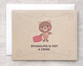 Funny Anniversary Card - Cute Kawaii, Brown Teddy Bear, Recycled Card - Snuggling
