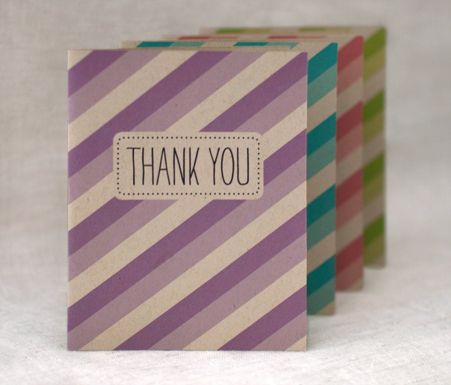 Thank You Cards, Set of 12 - Striped Thank You Cards, Wedding, Party