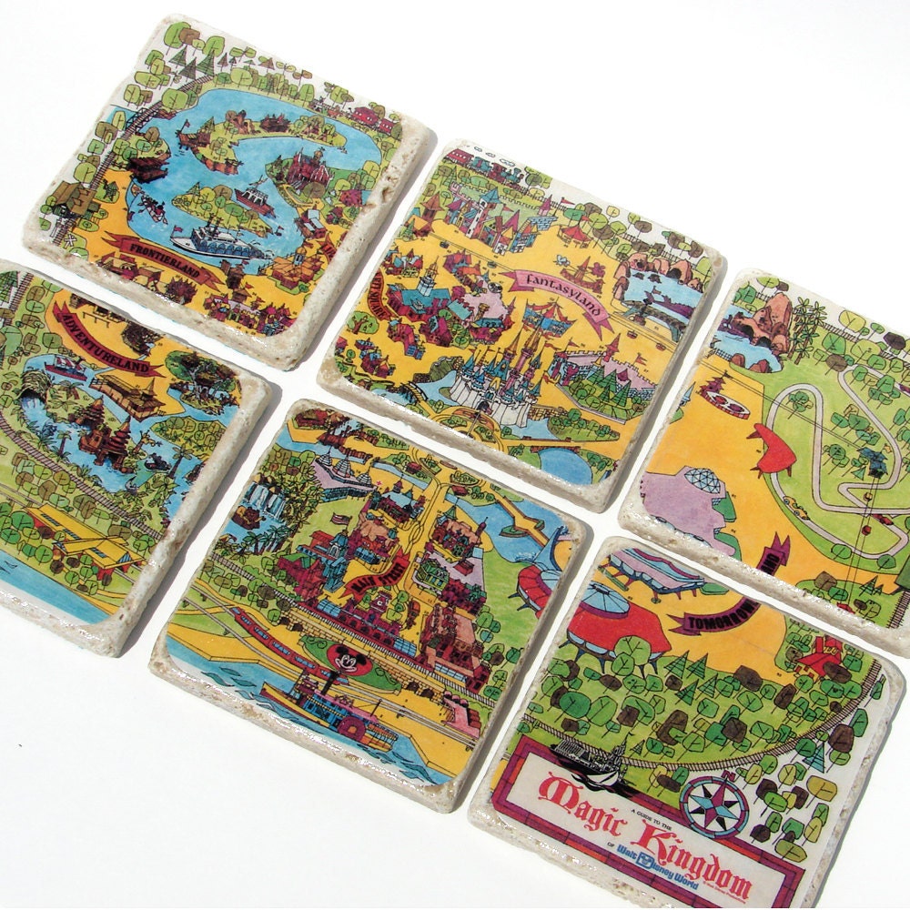 Walt Disney World Vintage Map Coasters - Set of 6