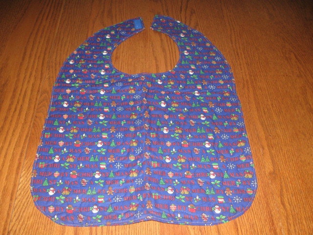 Handmade Merry Christmas  Blue Quilted Adult bib