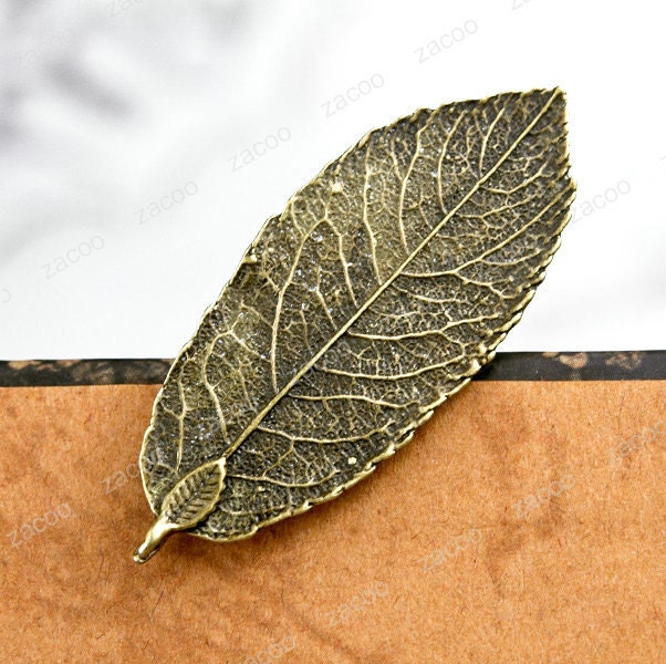 10Pcs Antique Brass Leaf Charms Pendants 48x19mm TS7132