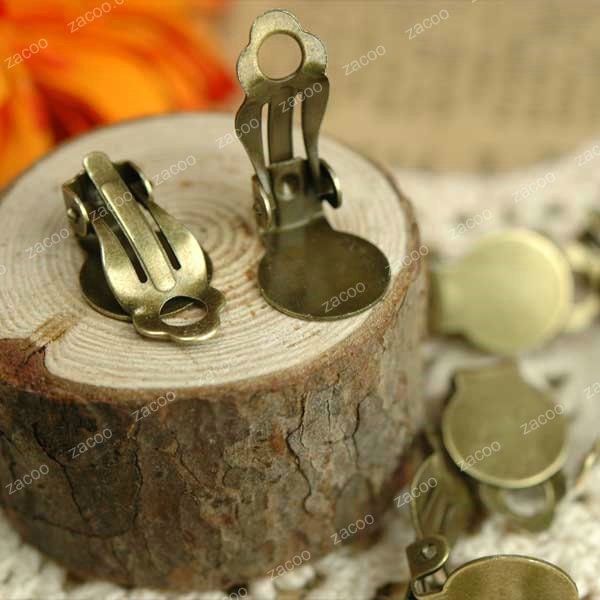 Clip - 55pcs Antique Brass Clips on Earring Findings  17x10mm TS13011