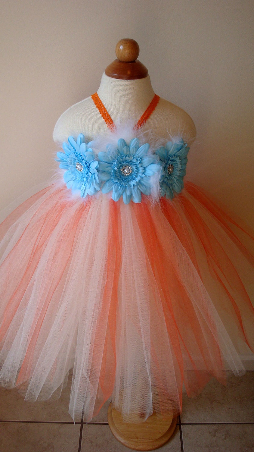 Flower girl dress, Ivory, orange tutu dress, daisies, baby tutu dress, toddler tutu dress, newborn - 24months, 3t,4t,5t, birthday, portrait