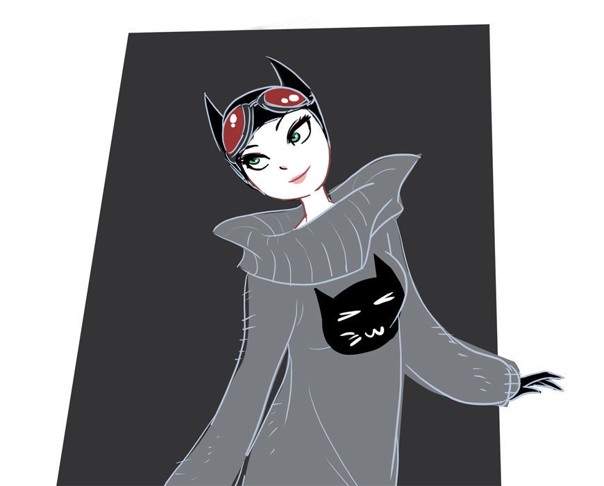 Catwoman in a Sweater Art Print