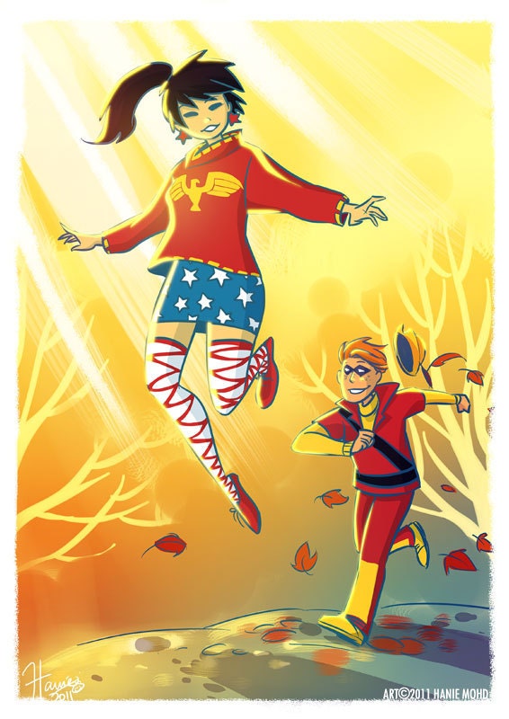 Wonder Girl and Speedy in Sweaters Art Print