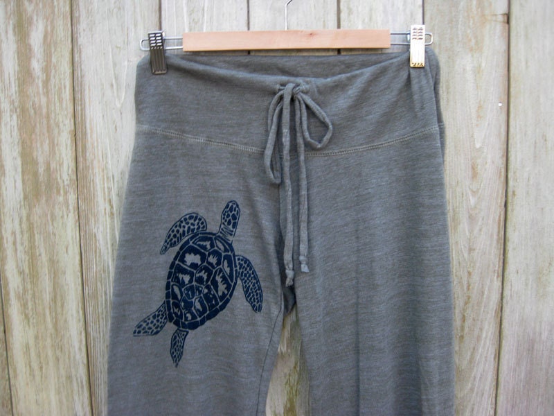 be still my Sea Turtle Yoga Pants, Wideleg Pants, Lounge Pants, in Olive Green, S,M,L,XL