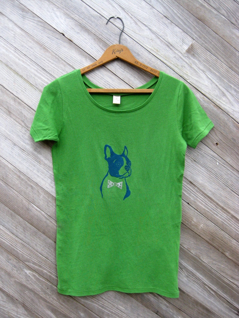 you handsome devil Boston Terrier Organic Tshirt in Green, S,M,L,XL
