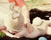 Baby Bunny Hat with Diaper Cover Set-6-12 mo Perfect Photo Prop-Easter or Halloween