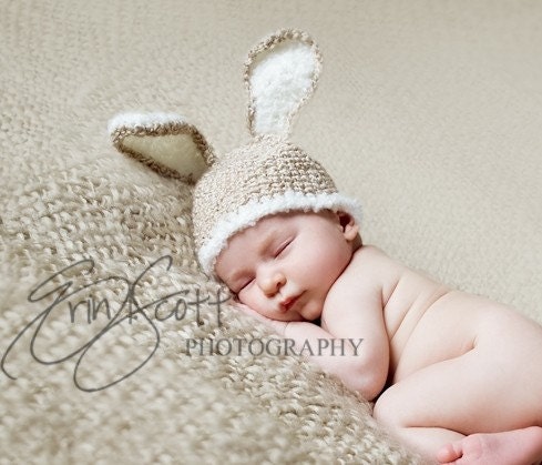 Baby Bunny Hat Crochet Tan Light Brown-Perfect for Newborn Photo Prop or Easter