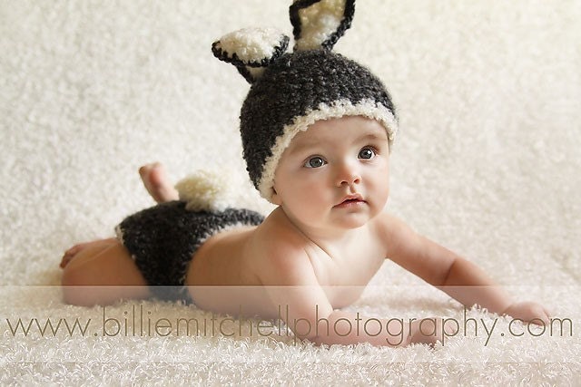 Baby Bunny Hat and Diaper Cover Crochet Set-Perfect for Newborn Photo Prop, Easter or Halloween costume