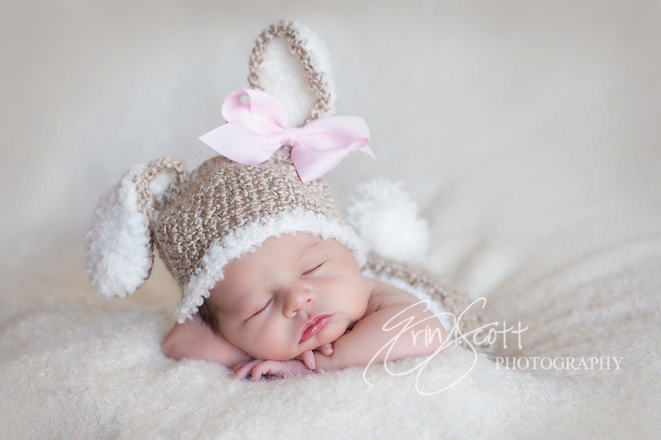 Baby Bunny Hat and Diaper Cover Crochet Set-Perfect for Newborn Photo Prop, Easter or Halloween costume