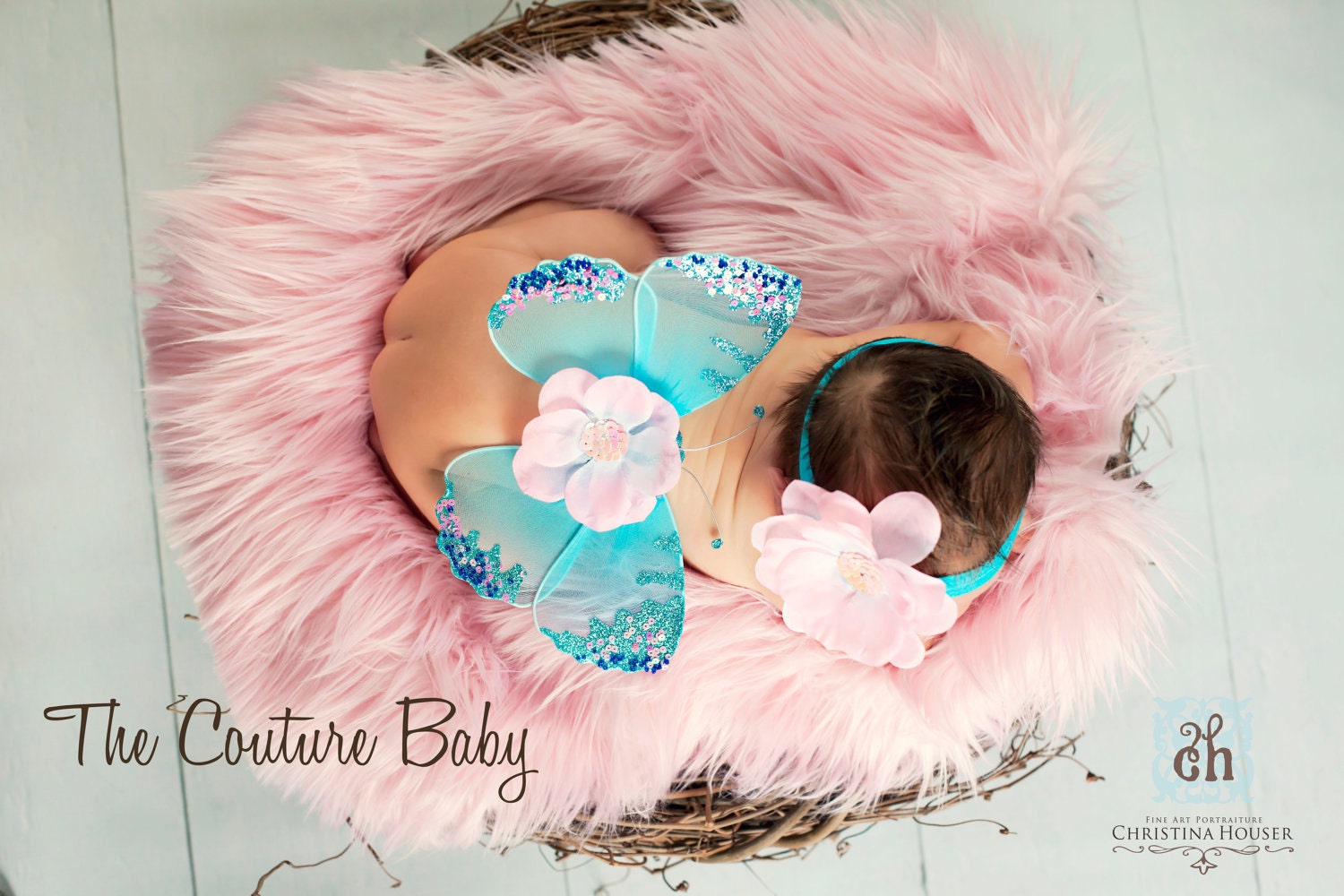 Cotton Candy Sweet Pink and Bright Blue Sequin Butterfly Wings Beautiful Photo Prop