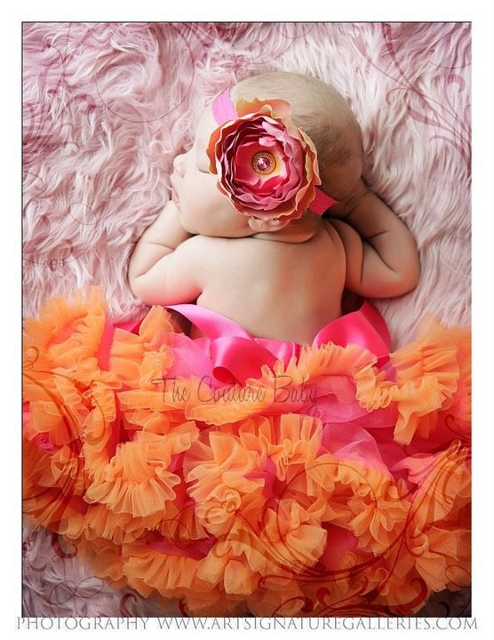 Hot Pink and Orange Newborn Infant Pettiskirt & Ranunculus Headband Photography Prop