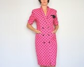 Sale-Pink Polka dot- Wiggle- Vintage Dress- large-retro- rockabilly