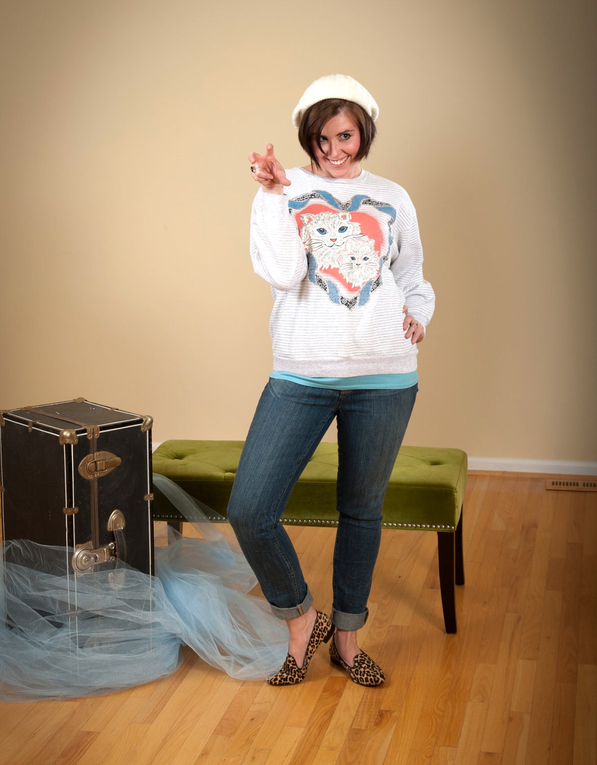 SALE -LOVE CATS- Vintage Sweater -Medium