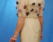 Cropped Art Jacket, Sheer Organza with Puff Yarn Flowers by MaryGwyneth Fine Wearable Art