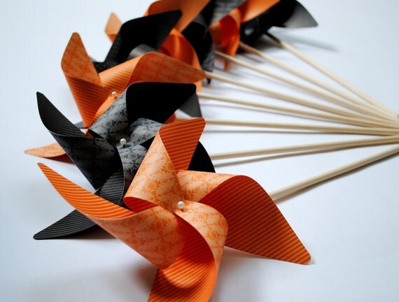 Halloween Pinwheels set of 8 Black and pumpkin Il_570xn