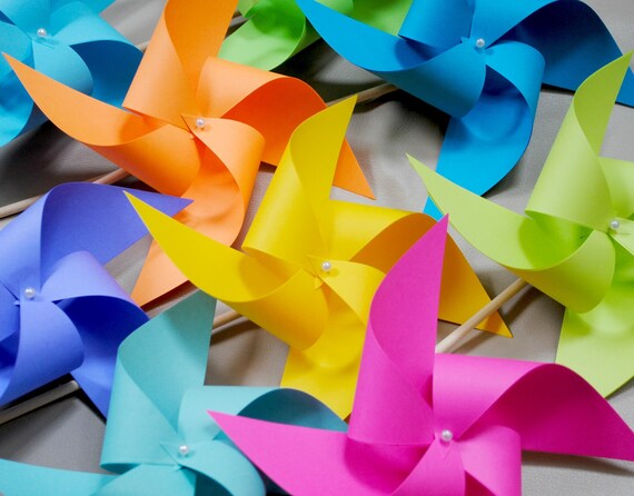Neon paper pinwheels set of 9 you choose your colors Il_570xn