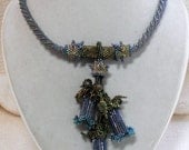 E112 OOAK Hand Beaded Blue Lily Necklace