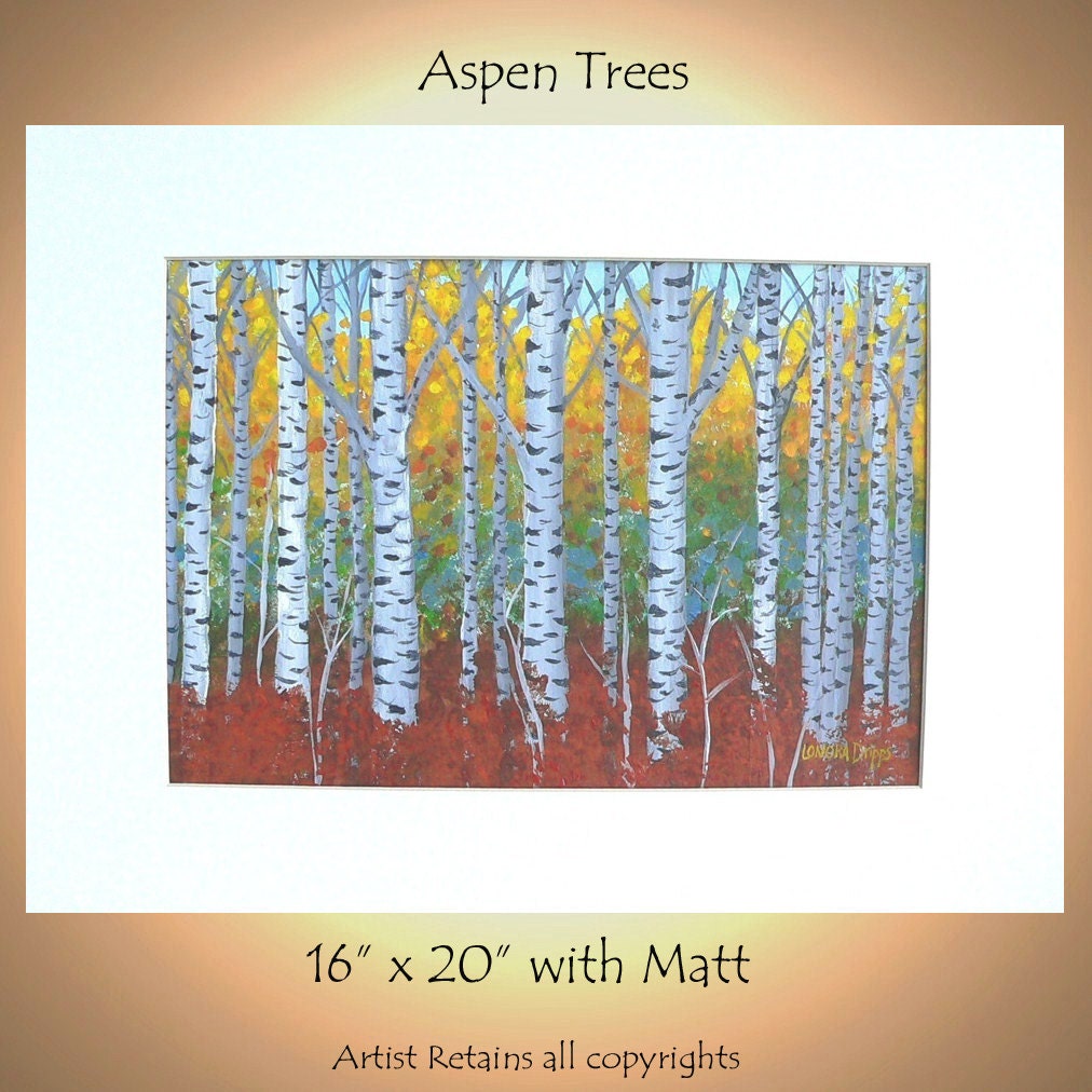 Original Acrylic Art Painting on Heavyweight Paper, Aspen Trees, 16 x 20 after Matted