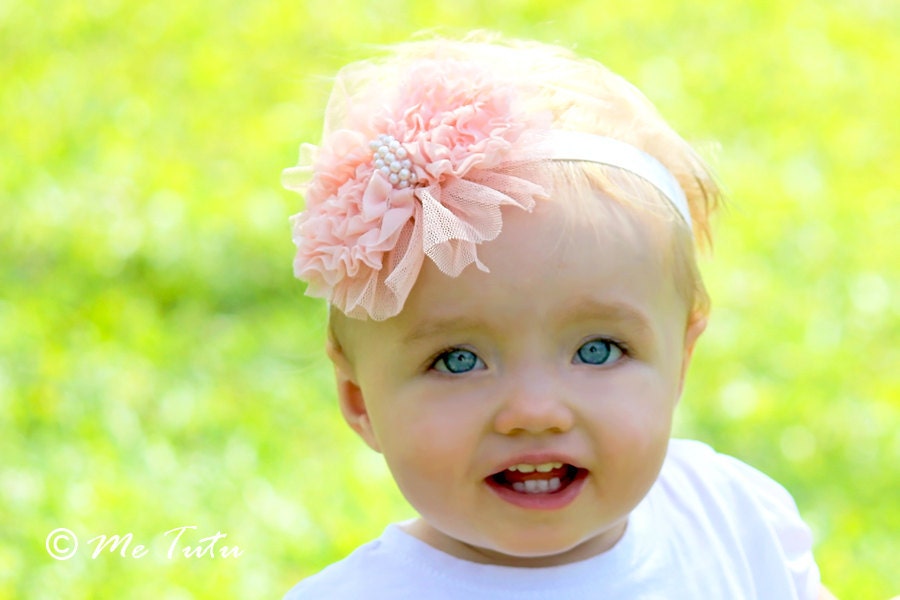 Gorgeous Vintage  Pink or Ivory Shabby Chic Flower Baby Childs Headband