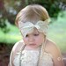 Gorgeous Gold Tan Thread Shabby Chic Vintage Large Bow Baby Childs Headband