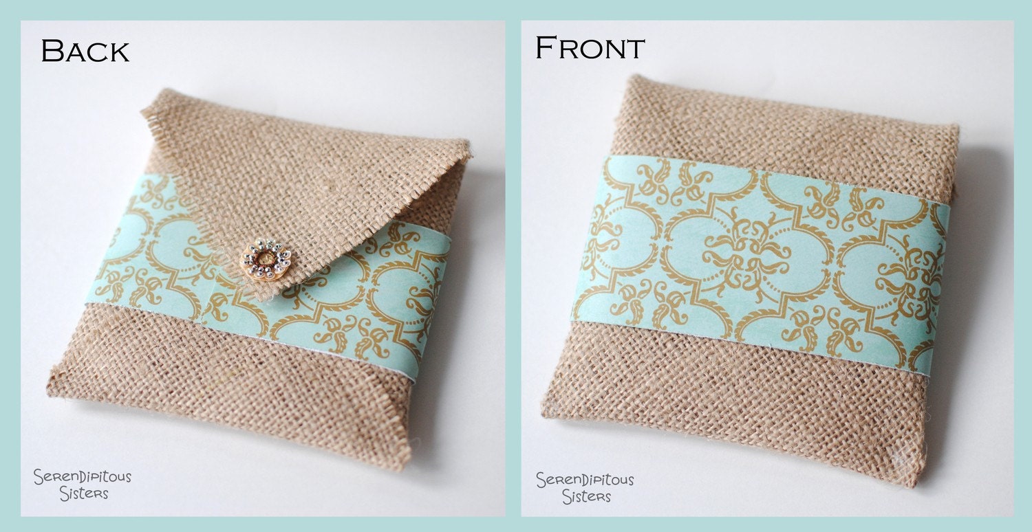 Tan Burlap CD Pouches (Set of 5) You Choose Band Colors