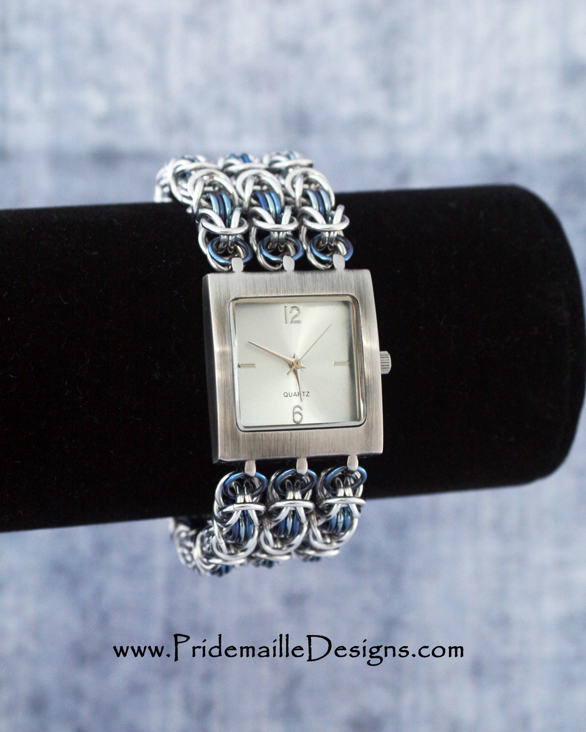 Denim Blue Byzantine Watch - Niobium and Aluminum Chainmaille