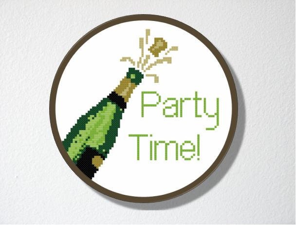 Counted Cross stitch Pattern PDF. Instant download. Party Time Champagne. Includes easy beginners instructions.