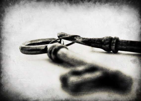 Skeleton key photography print, black and white, 5x7 inch - Trust is the Key - MyMonography