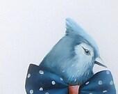 Blue Bird Art - Original Acrylic Painting  - Animal art, Nature Painting, Home Decor - Kitchen Apartment - Men Women 8x8