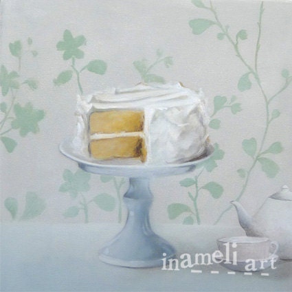 French pastry cafe art, sweet Still Life, cake art,  Kitchen Still Life, acrylic canvas painting, 9,8 x 9,8 Art Print