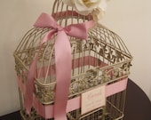 Champagne Wedding Card Box / Pink / Glam / Spring / Bird Cage Wedding Card Holder / Shabby Chic