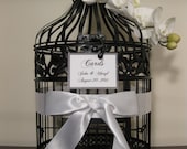 Black Wedding Card Box / Orchids / Black And White / Formal / Birdcage Wedding Card Holder / Round / Large