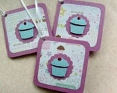 Cute Glitter and Fun, Brightly Colored Cupcake Mini Gift cards Pink, 3 x 3...Set of 3