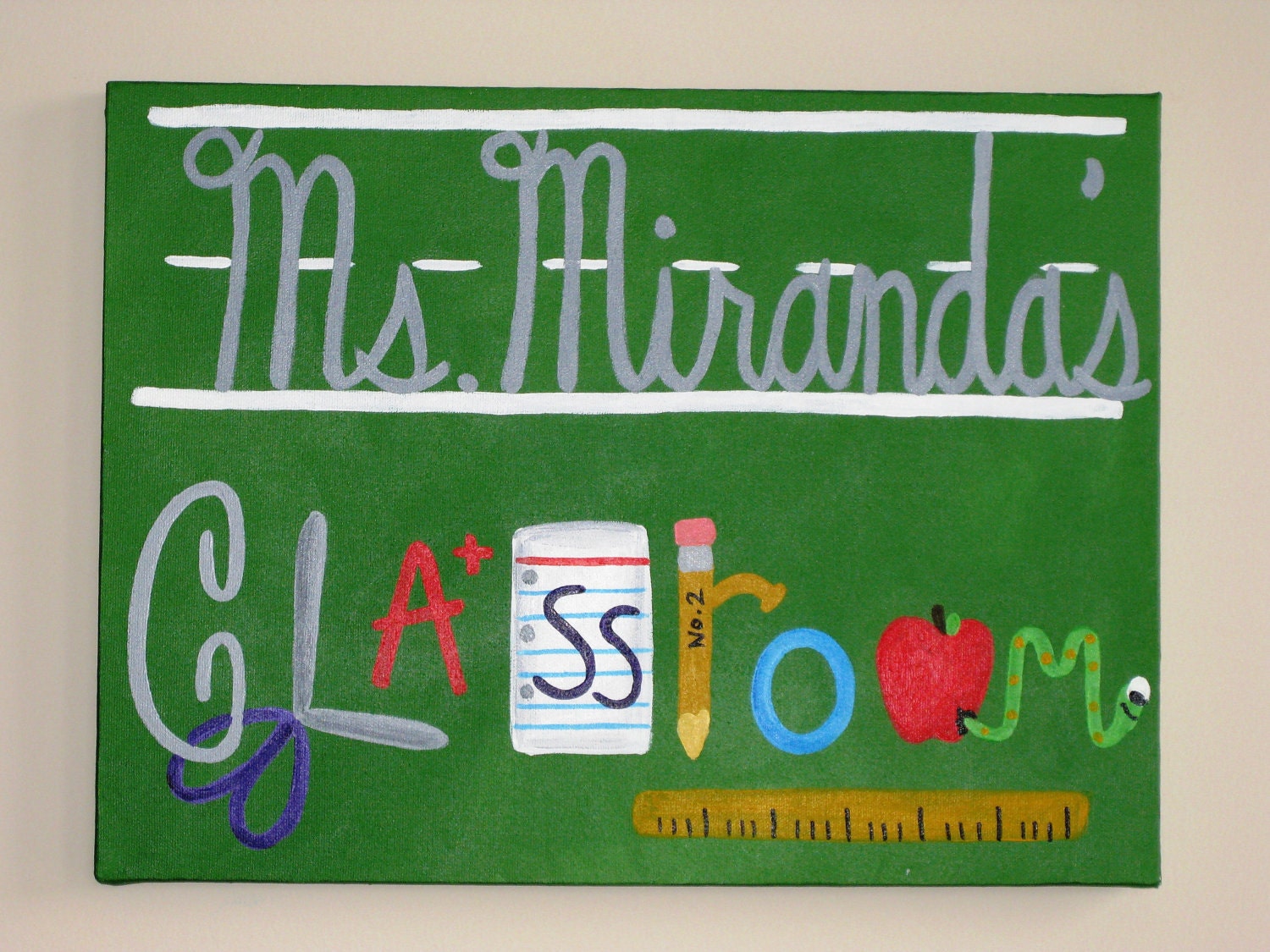 Teacher's Name Classroom painting, 12"x16" canvas