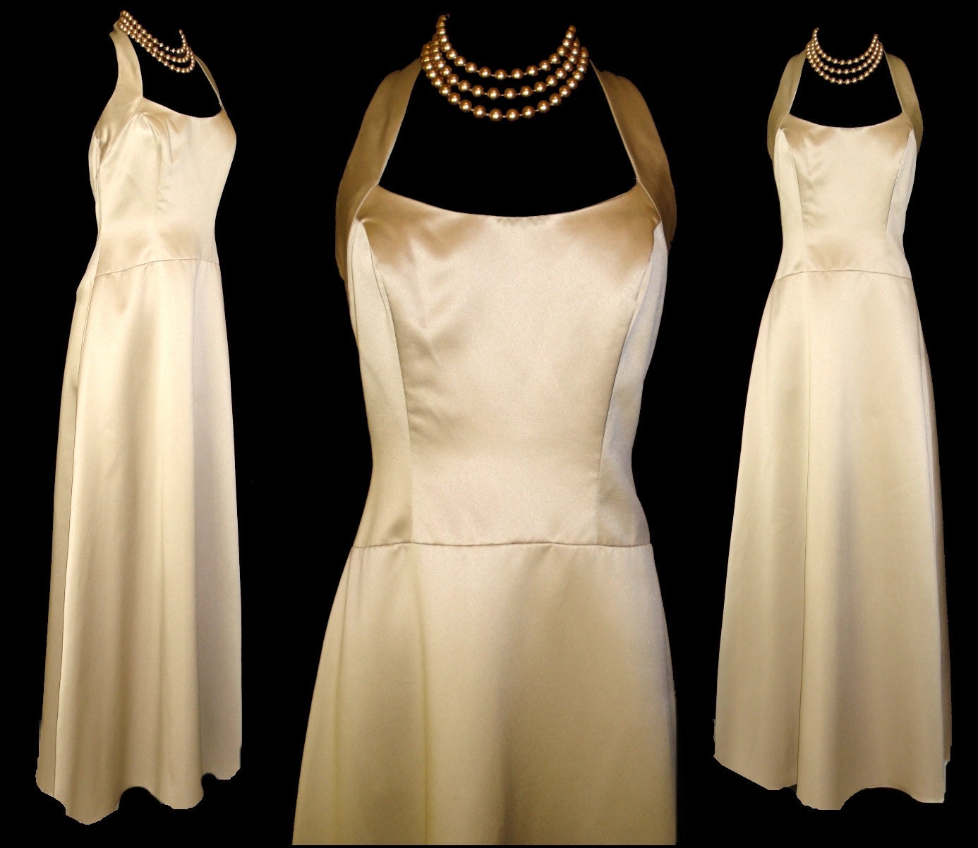 Sale Vintage Mocha Halter 1950s Marilyn Monroe Style Dress Designer Evening Gown Formal Wedding Garden Party Hollywood Mad Man Rockabilly