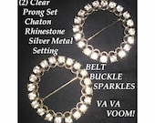 Vintage 1960s Clear Rhinestone Chaton Belt Buckles (2) NOS Dress Garden Party Mad Men Rockabilly Retro Designer Cocktail Gown Suit Coat
