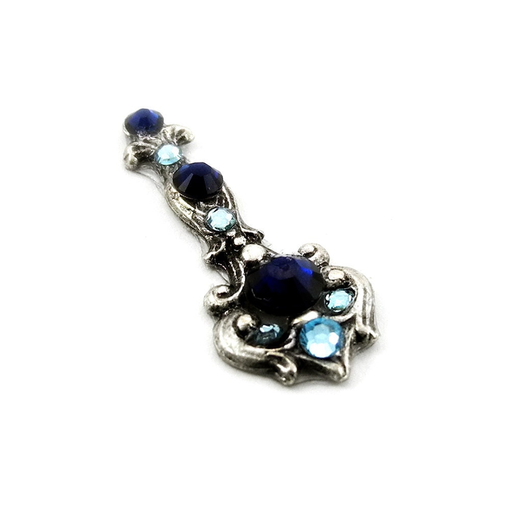 Graceful Bindi for Tribal Fusion Bellydance in Antique Silver and Aquamarine "Darshini Dangle"