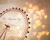 London Eye photo - In Love with London - Fine Art Photograph of the London Eye with Heart Lights - 8x8