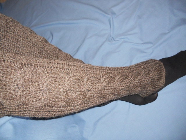 Knit Boot Socks Womens Pure Wool Soft Warm Long High Knee Leg Warmers in Nature's Brown