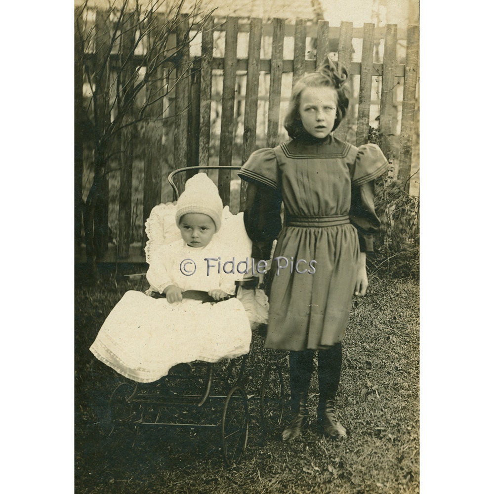 Antique Photograph 1900s Vintage Photo BROTHER and SISTER Dolled Up for the Camera