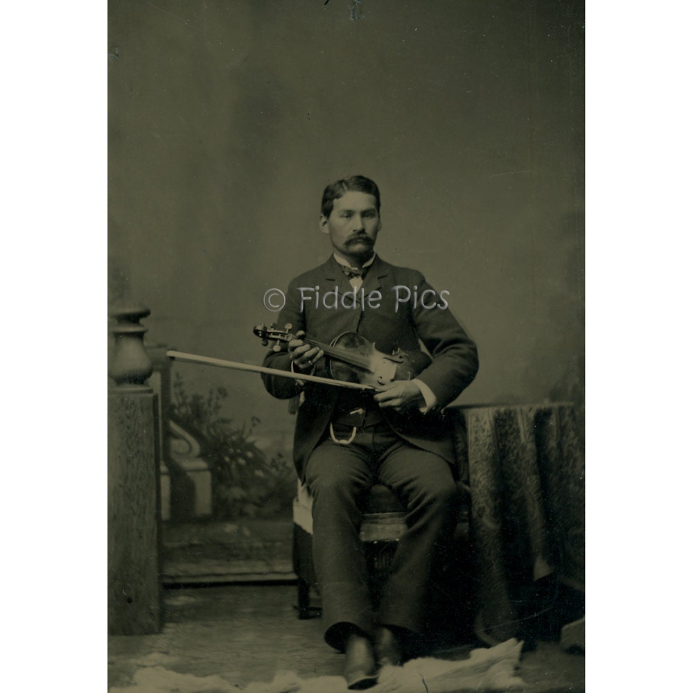 Tintype Photo MAN Violinist Violin FIDDLE Antique Photograph, Very Clean