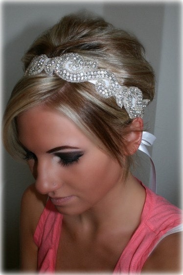 Bridal Headpiece, KIARA, Rhinestone Ribbon Headband,  Wedding Headpiece, Ribbon, Crystal, Accessories, Bridal, Wedding, Hair Accessory